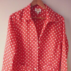 'Talbots' Linen Jacket Size 14 3/4 Sleeve Pockets Spots Design EUC